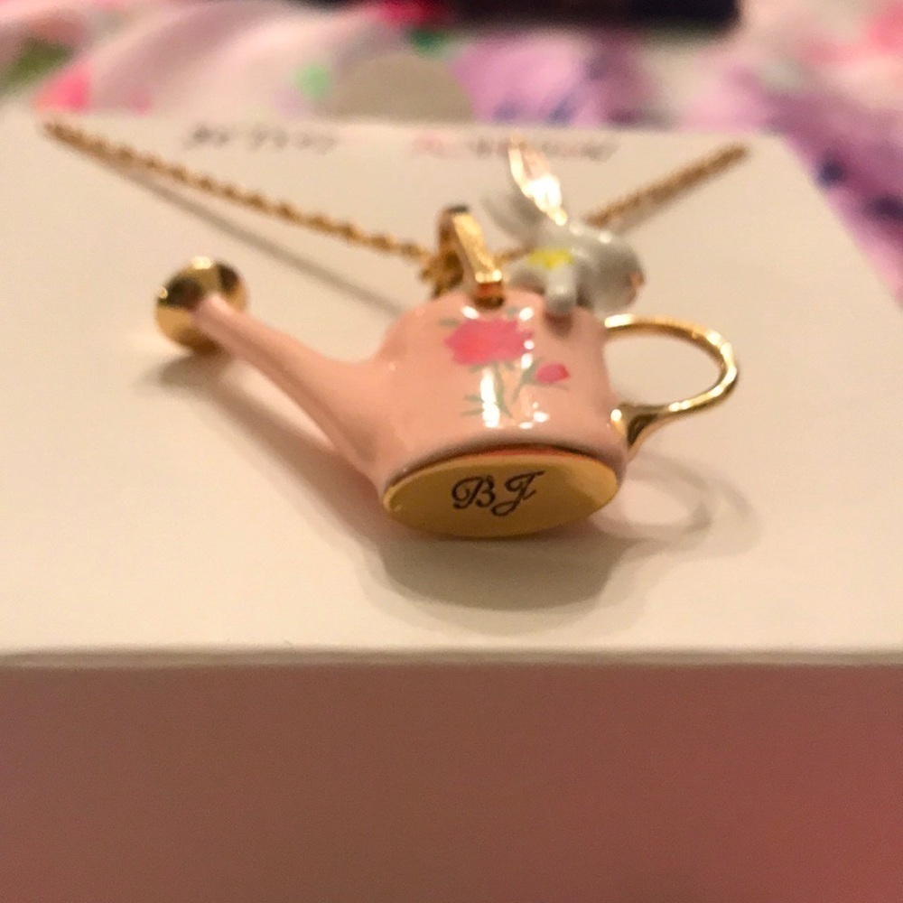 Brand New Betsey Johnson Watering Can Bunny Slider Long Pendant Necklace Easter - Picture 7 of 10